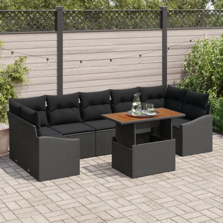 Juego de Sofás de Jardín Juego de 8 Negro Ratán, Madera by , Outdoor sofas - Ref: Foro24-3349806, Price: 583,87 €, Discount: ...