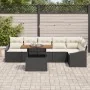 Set de comedor de jardín de 7 piezas con cojines negro de poliratán acacia | Foro24.es | Tu tienda online para hogar, jardín y más Foro24.es