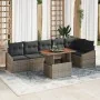 Conjunto de Comedor de Jardín de 7 Piezas con Cojines Gris de Ratán Sintético Acacia de , Sofás de exterior - Ref: Foro24-334...