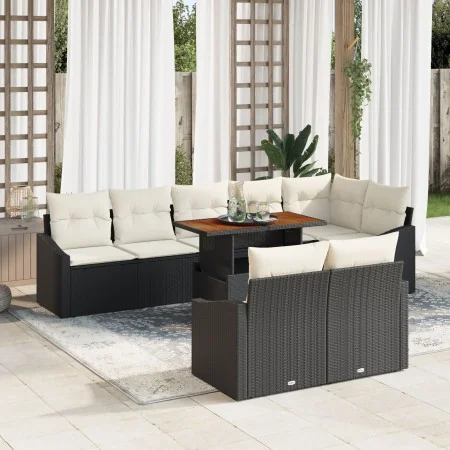 Conjunto de Comedor de Jardín de 9 Piezas con Cojines Negro Poliratán Acacia de , Sofás de exterior - Ref: Foro24-3349851, Pr...