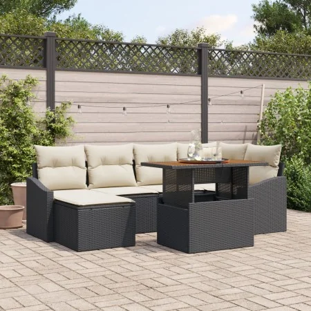 Conjunto de Comedor de Jardín de 7 Piezas con Cojines en Negro Poliratán Acacia by , Outdoor sofas - Ref: Foro24-3349858, Pri...