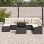 Conjunto de Comedor de Jardín de 9 Piezas con Cojines Negros de Ratán Poliéster y Acacia | Foro24.es | Tu tienda online para hogar, jardín y más Foro24.es