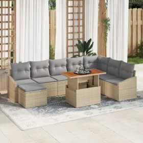 Conjunto de Comedor de Jardín de 9 Piezas con Cojines Beige, Rattan de Poliémero, Acacia von , Outdoor-Sofas - Ref: Foro24-33...