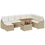 Conjunto de Comedor de Jardín de 9 Piezas con Cojines Beige Ratán Poliéster Acacia de , Sofás de exterior - Ref: Foro24-33498...