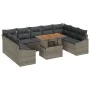 Conjunto de Comedor de Jardín de 10 Piezas con Cojines Gris Ratán Sintético Acacia von , Outdoor-Sofas - Ref: Foro24-3349880,...