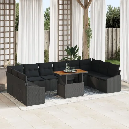 Conjunto de Sofá de Jardín Juego de 11 Negro Ratán, Tapa de Madera by , Outdoor sofas - Ref: Foro24-3349890, Price: 744,63 €,...