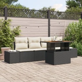 Conjunto de Sofá de Jardín Set de 5 Negro y Crema