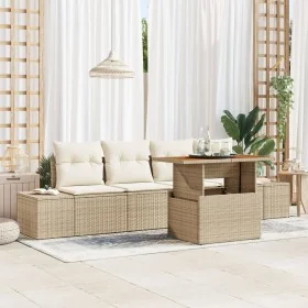 Set de sofá de jardín Set de 5 Beige Ratán