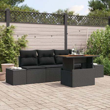 Juego de Sofá de Jardín Set de 5 Negro Ratán, Tela by , Outdoor sofas - Ref: Foro24-3349897, Price: 370,65 €, Discount: -5%%