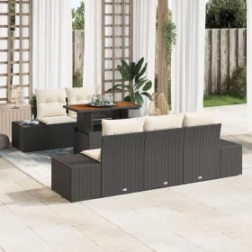 Juego de Comedor de Jardín de 6 Piezas con Cojines Negro Poliratán Acacia von , Outdoor-Sofas - Ref: Foro24-3349900, Preis: 4...