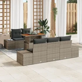 Juego de Comedor de Jardín de 6 Piezas con Cojines Grises de Ratan Polivinílico y Acacia by , Outdoor sofas - Ref: Foro24-334...