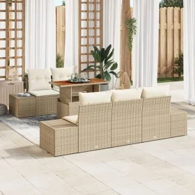 Set de Comedor de Jardín de 6 Piezas con Cojines Beige Ratán Poliéster Acacia von , Outdoor-Sofas - Ref: Foro24-3349903, Prei...