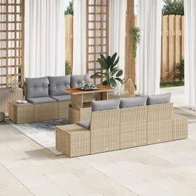 Juego de Sofá de Jardín 7 Piezas Beige Ratán Mesa