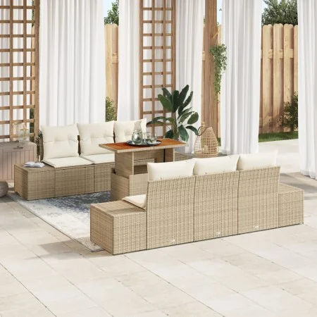 Conjunto de Sofá de Jardín 7 Piezas Beige, Crema Ratán, Tela by , Outdoor sofas - Ref: Foro24-3349910, Price: 581,49 €, Disco...