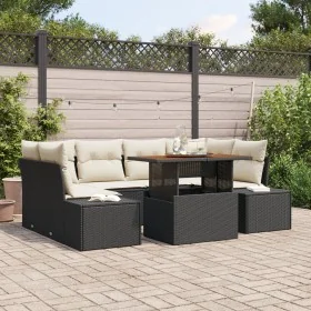 Conjunto de Sofá de Jardín Conjunto de 7 Beige y Negro Ratán, Tela von , Outdoor-Sofas - Ref: Foro24-3349914, Preis: 506,60 €...