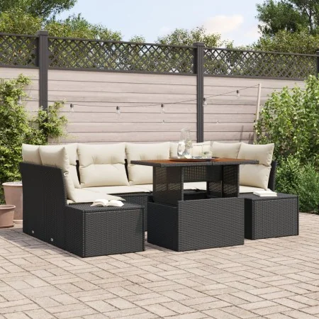 Conjunto de Sofá de Jardín Conjunto de 7 Beige y Negro Ratán, Tela von , Outdoor-Sofas - Ref: Foro24-3349914, Preis: 506,60 €...