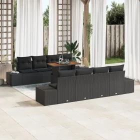 Juego de Sofá de Jardín Set de 7 Negro Ratán y