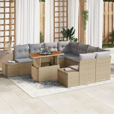 Conjunto de Sofá de Jardín Juego de 9 Beige con Cojines Grises | Foro24.es | Tu tienda online para hogar, jardín y más Foro24.es