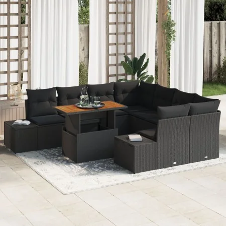 Conjunto de Sofá de Jardín Set de 9 Negro Mimbre, Tela von , Outdoor-Sofas - Ref: Foro24-3349946, Preis: 634,62 €, Rabatt: -5%%
