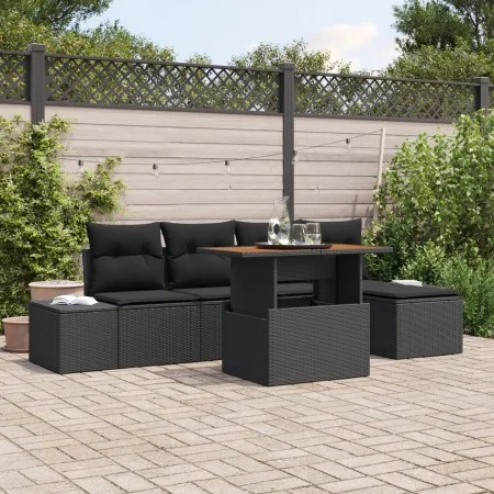 Conjunto de Comedor de Jardín de 6 Piezas con Cojines Negro Poliratán Acacia by , Outdoor sofas - Ref: Foro24-3349953, Price:...