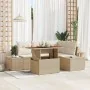 Conjunto de Comedor de Jardín de 5 Piezas con Cojines Beige Ratán Poliéster Acacia by , Outdoor sofas - Ref: Foro24-3349959, ...