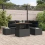 Juego de Comedor de Jardín de 5 Piezas con Cojines Ratán Poliéster Negro Acacia de , Sofás de exterior - Ref: Foro24-3349960,...