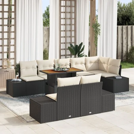 Conjunto de Jardín de 9 Piezas con Cojines Negro Ratán Poliéster Acacia by , Outdoor sofas - Ref: Foro24-3349977, Price: 665,...
