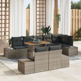 Set de Comedor de Jardín de 9 Piezas con Cojines Gris Poliratán Acacia von , Outdoor-Sofas - Ref: Foro24-3349978, Preis: 672,...