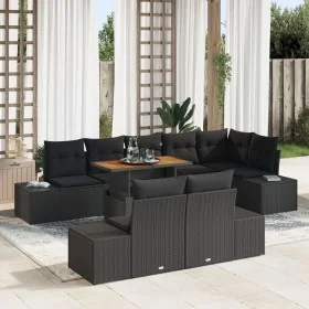 Conjunto de Comedor de Jardín de 9 Piezas con Cojines Negro Ratan de Poliéster Acacia by , Outdoor sofas - Ref: Foro24-334998...