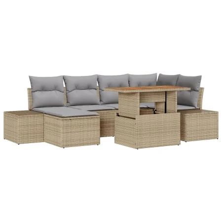 Conjunto de Comedor de Jardín Con 7 Piezas y Cojines Beige de Ratán y Acacia de , Sofás de exterior - Ref: Foro24-3349986, Pr...