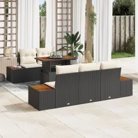 Conjunto de Sofá de Jardín 6 Piezas Negro, Marrón