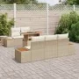 Set de Comedor de Jardín de 6 Piezas con Cojines Beige Poly Ratán Acacia by , Outdoor sofas - Ref: Foro24-3350028, Price: 562...