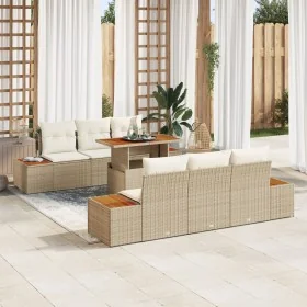 Juego de Sofá de Jardín Set de 7 Beige Ratán