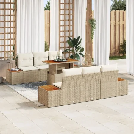 Juego de Sofá de Jardín Set de 7 Beige Ratán Comedor de Jardín | Foro24.es | Tu tienda online para hogar, jardín y más Foro24.es