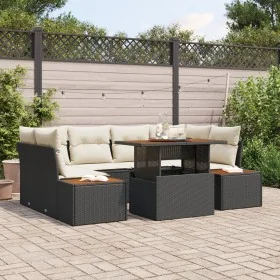 Set de Sofá de Jardín Juego de 6 Negro y Crema Poliratán, Poliéster by , Outdoor sofas - Ref: Foro24-3350034, Price: 517,95 €...