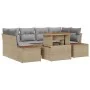 Conjunto de Comedor de Jardín de 7 Piezas con Cojines Ratán Beige Poli Ratan Acacia | Foro24.es | Tu tienda online para hogar, jardín y más Foro24.es