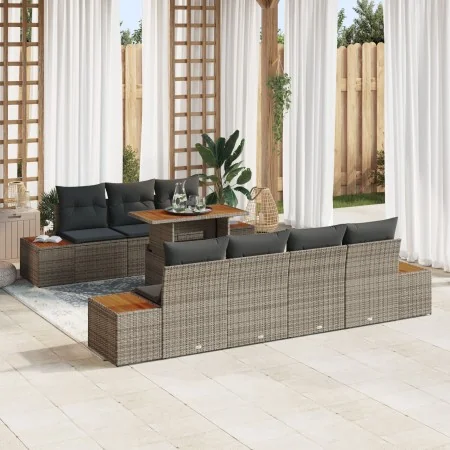 Conjunto de Sofá de Jardín Juego de 8 Gris Ratán Poliéster, Madera von , Outdoor-Sofas - Ref: Foro24-3350041, Preis: 627,34 €...