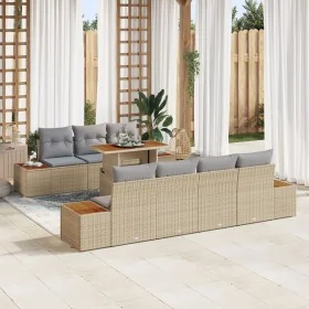 Conjunto de Sofás de Jardín Juego de 8 Beige Ratán