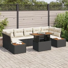 Conjunto de Comedor de Jardín de 8 Piezas con Cojines Negro Ratán Poliéster Acacia von , Outdoor-Sofas - Ref: Foro24-3350044,...