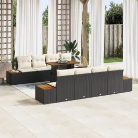Conjunto de Sofá de Jardín 9 Piezas Negro Ratán