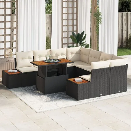 Conjunto de 9 Piezas de Comedor de Jardín con Cojines Negro Poliratán Acacia de , Sofás de exterior - Ref: Foro24-3350054, Pr...