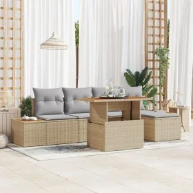 Juego de Sofás de Jardín Set de 6 Beige, Gris