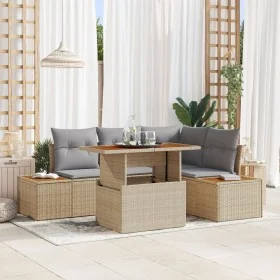 Juego de Sofá de Jardín Set de 5 Beige y Gris