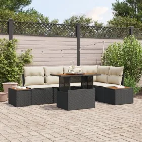 Conjunto de Sofás de Jardín Set de 6 Negro, Crema Ratán, Poliéster by , Outdoor sofas - Ref: Foro24-3350069, Price: 458,61 €,...