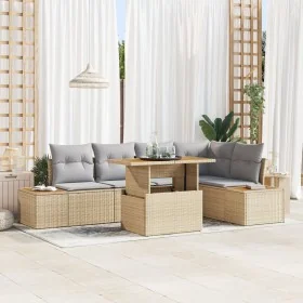 Set de Sofá de Jardín Conjunto de 6 Beige Ratán