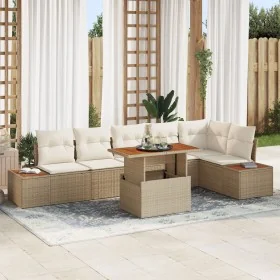 Conjunto de Sofá de Jardín Set de 7 Beige Ratán