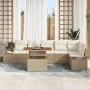 Conjunto de Sofá de Jardín Set de 7 Beige Ratán, Madera, Poliéster | Foro24.es | Tu tienda online para hogar, jardín y más Foro24.es