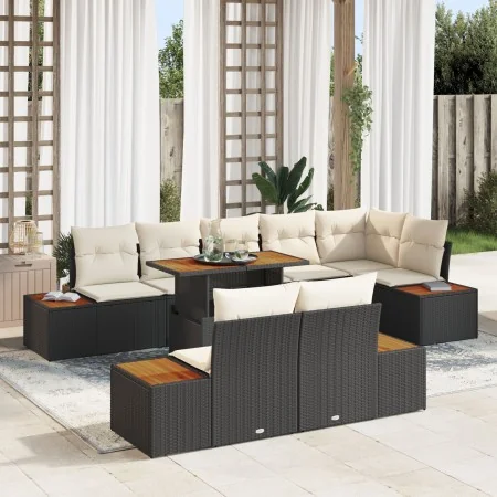 Conjunto de Sofás de Jardín Conjunto de 9 Beige Ratán, Tela, Metal | Foro24.es | Tu tienda online para hogar, jardín y más Foro24.es