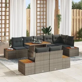 Set de sofá para jardín Set de 9 Gris, Madera