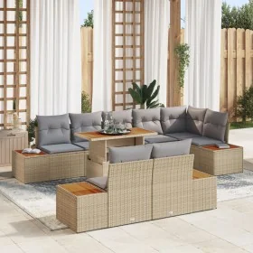 Conjunto de Sofá de Jardín 9 Piezas Beige, Gris